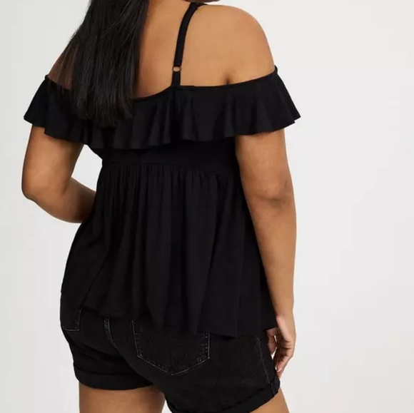 Elegant Black Ruffle Off-Shoulder Front Button Babydoll Top Size 1X - Picture 4 of 16